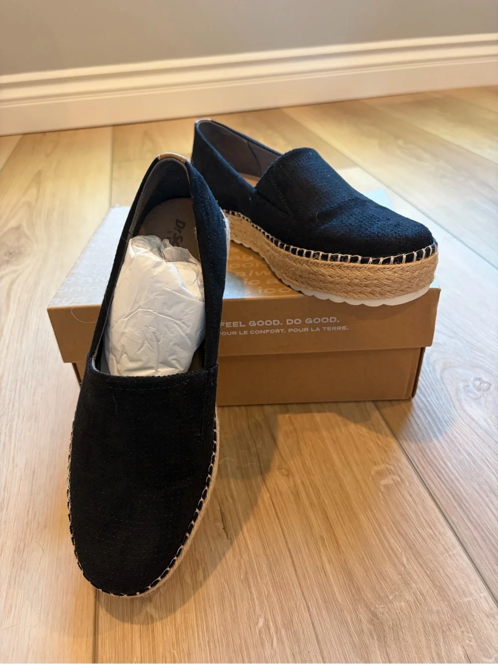 Dr Scholls Black Sunray Espadrille Slip On Platforms Size 7